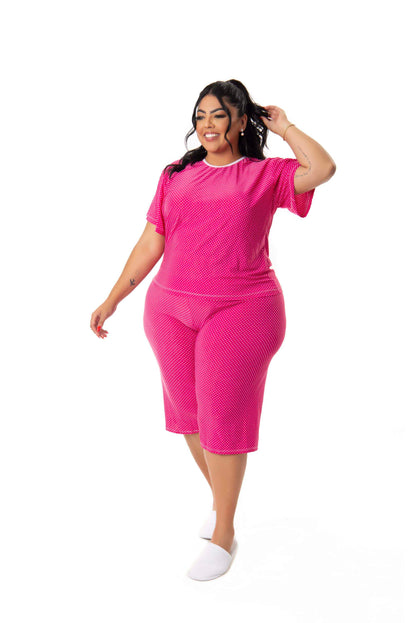Pijama Plus Size Pescador em Poá em azul-Marinho – Doce Malícia