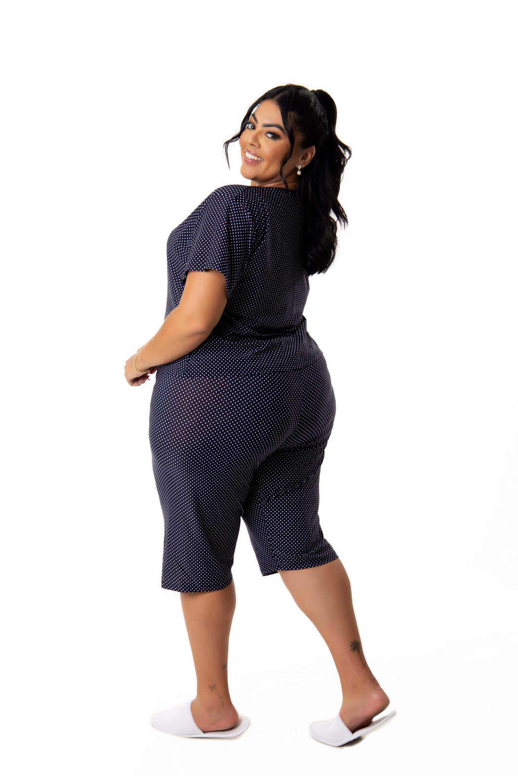 Pijama Plus Size Pescador em Poá em azul-Marinho – Doce Malícia