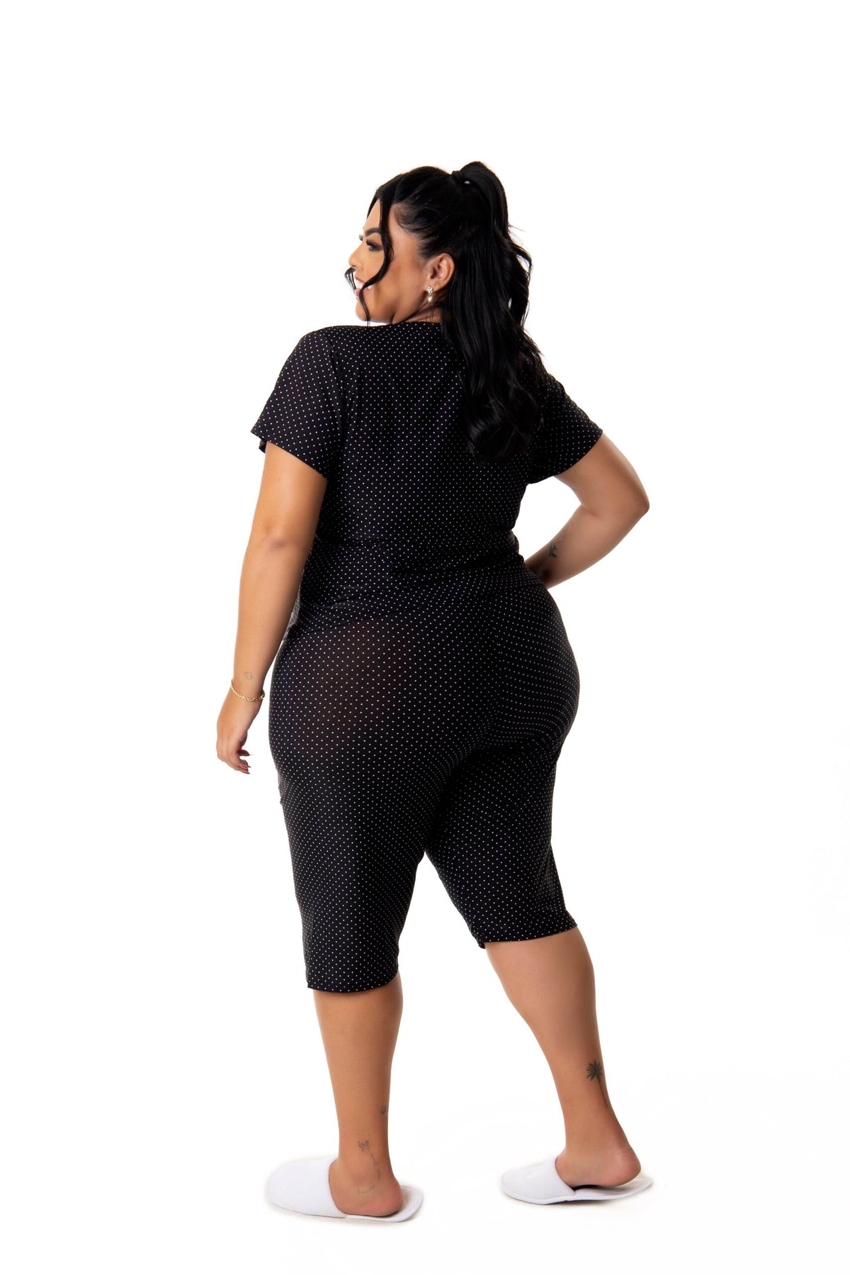Pijama Plus Size Pescador em Poá em azul-Marinho – Doce Malícia