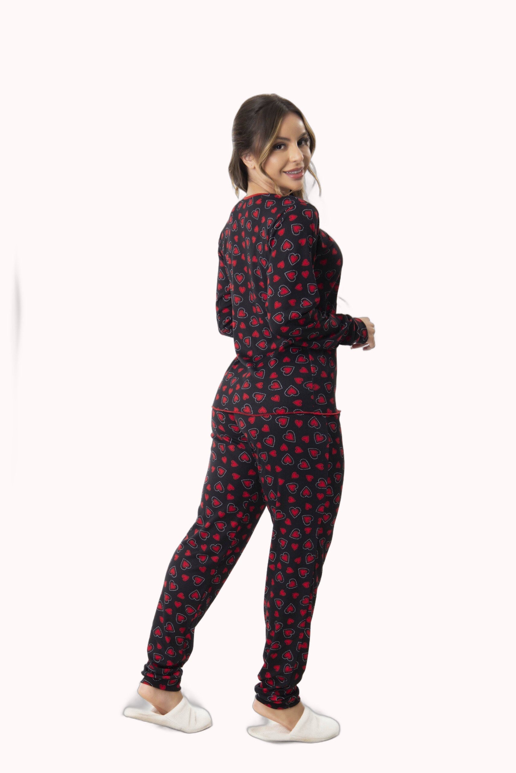 Pijama em Suede Canelado Estampado – Doce Malícia
