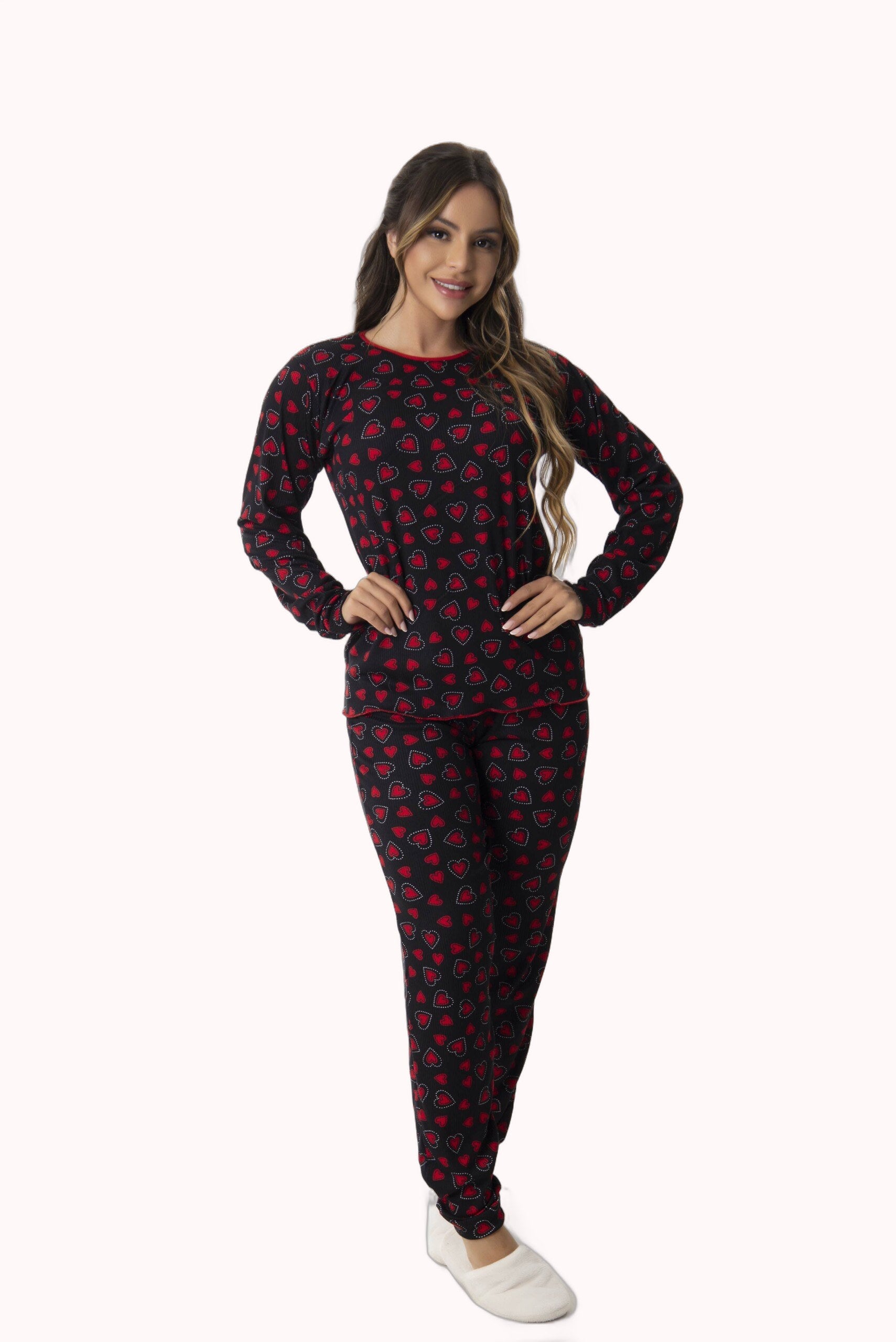 Pijama em Suede Canelado Estampado – Doce Malícia