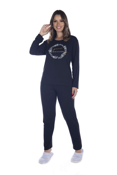Pijama Suede Liso em azul-Marinho – Doce Malícia