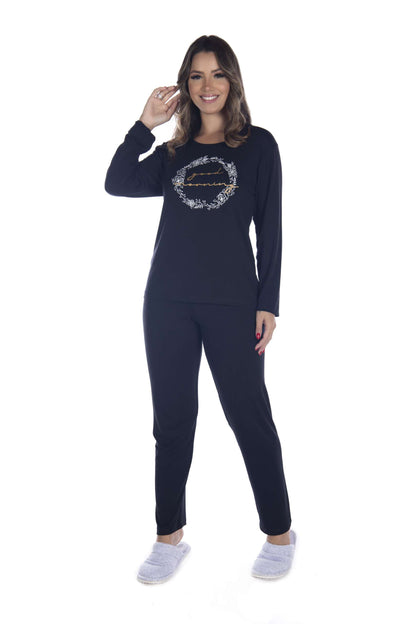 Pijama Suede Liso em azul-Marinho – Doce Malícia