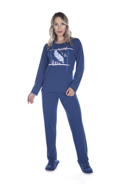 Pijama Suede Liso em azul-Marinho – Doce Malícia