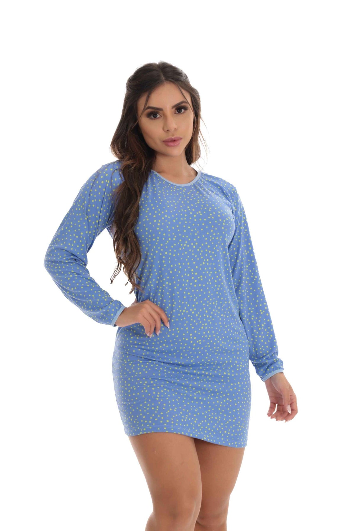 Pijama Vestido Estampado em azul claro – Doce Malícia