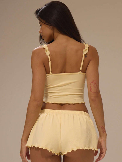 Cropped Regata com Babado e Laço Amarelo Manteiga – Doce Malícia