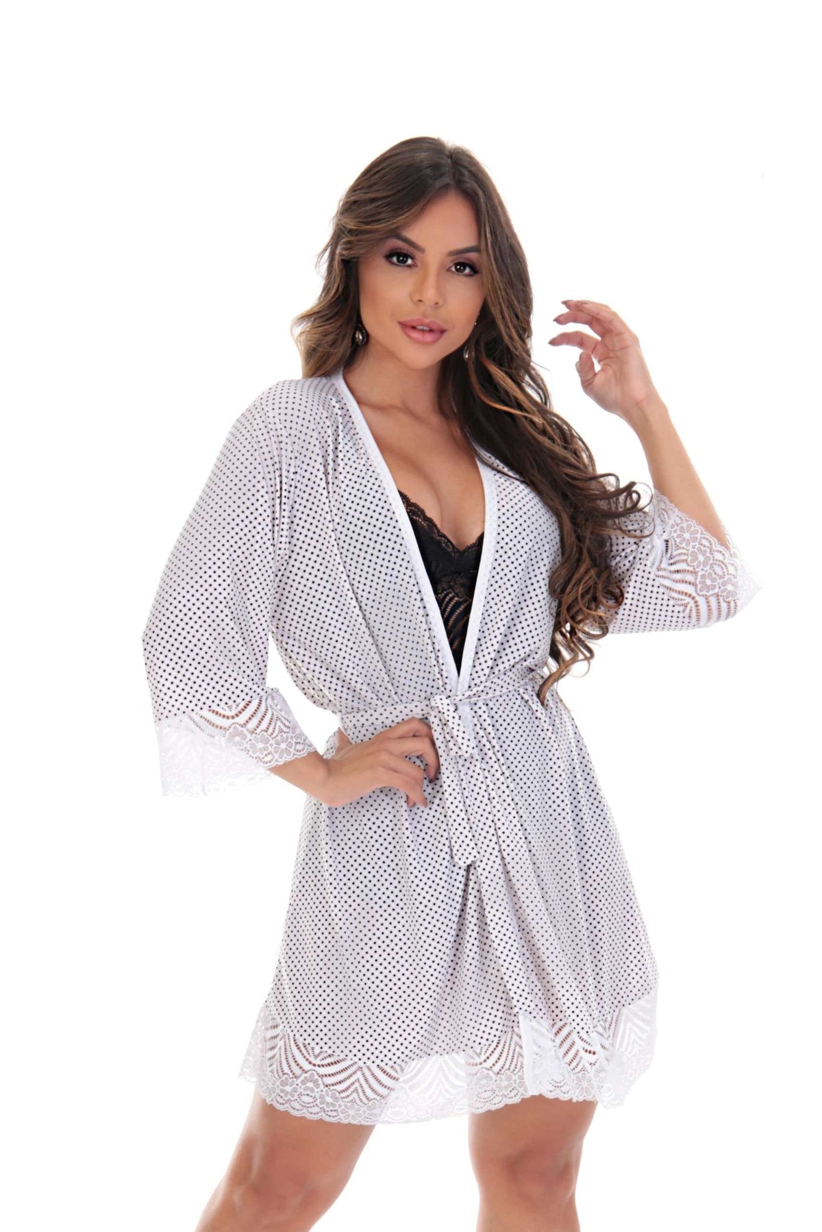 Robe em liganete estampada com renda em azul – Doce Malícia
