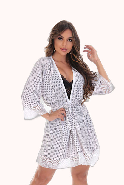 Robe em liganete estampada com renda – Doce Malícia