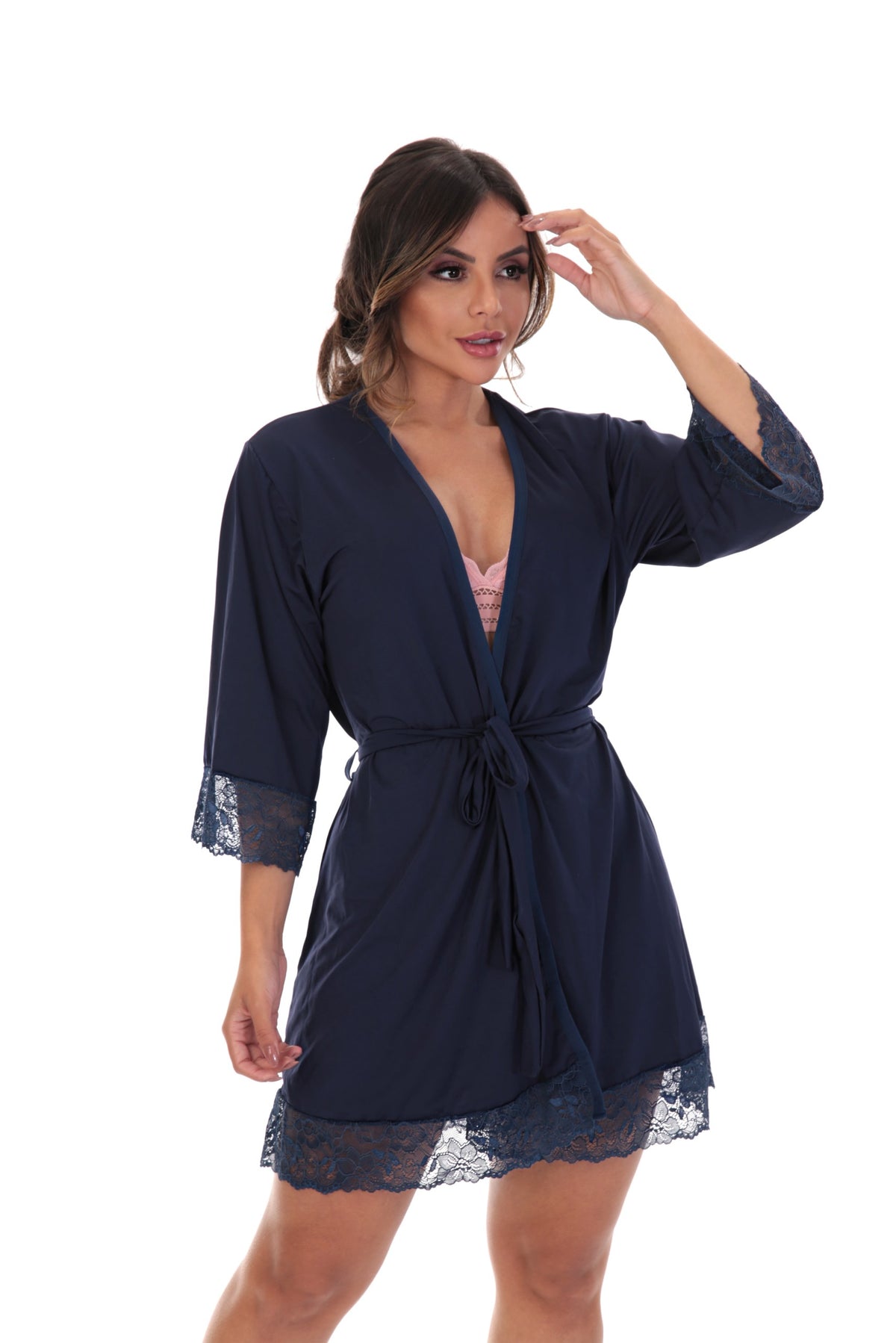Robe feminino em microfibra em azul-Marinho – Doce Malícia