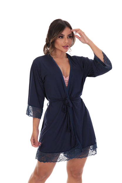 Robe feminino em microfibra em azul-Marinho – Doce Malícia