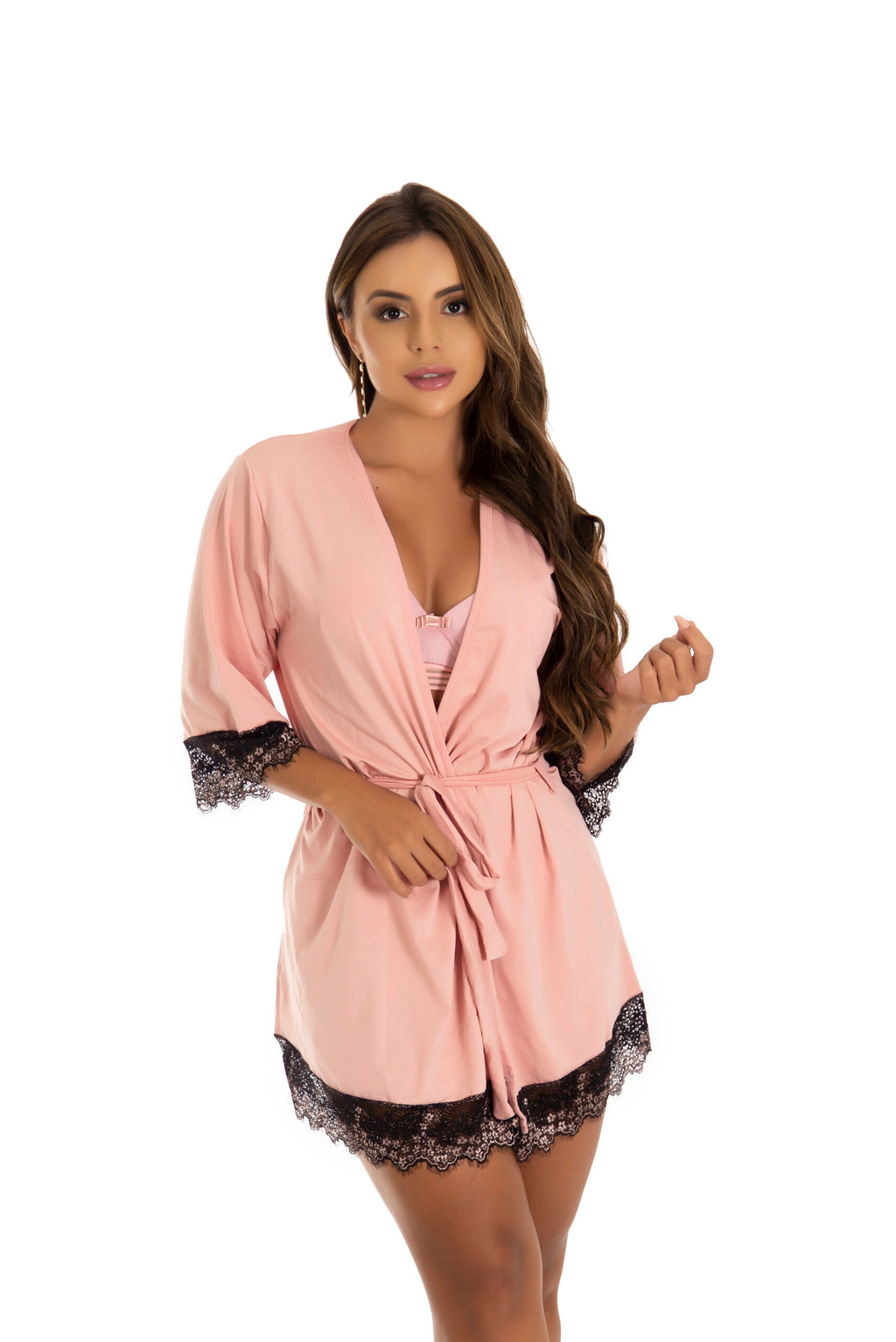Robe de microfibra com renda bicolor em Branco – Doce Malícia