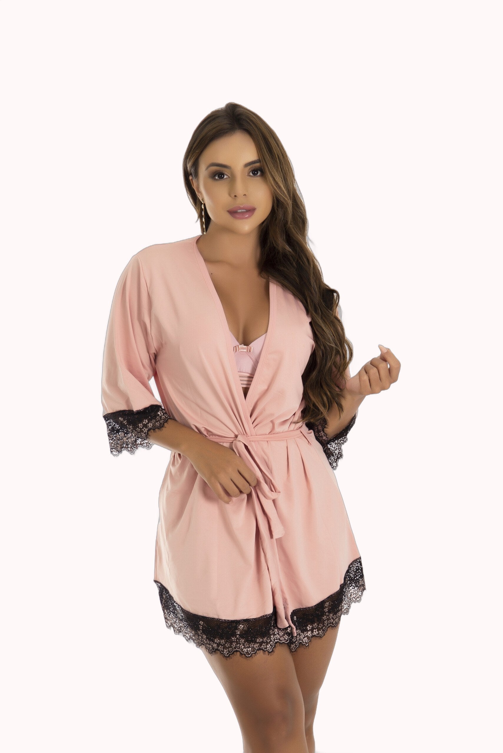 Robe de microfibra com renda bicolor – Doce Malícia