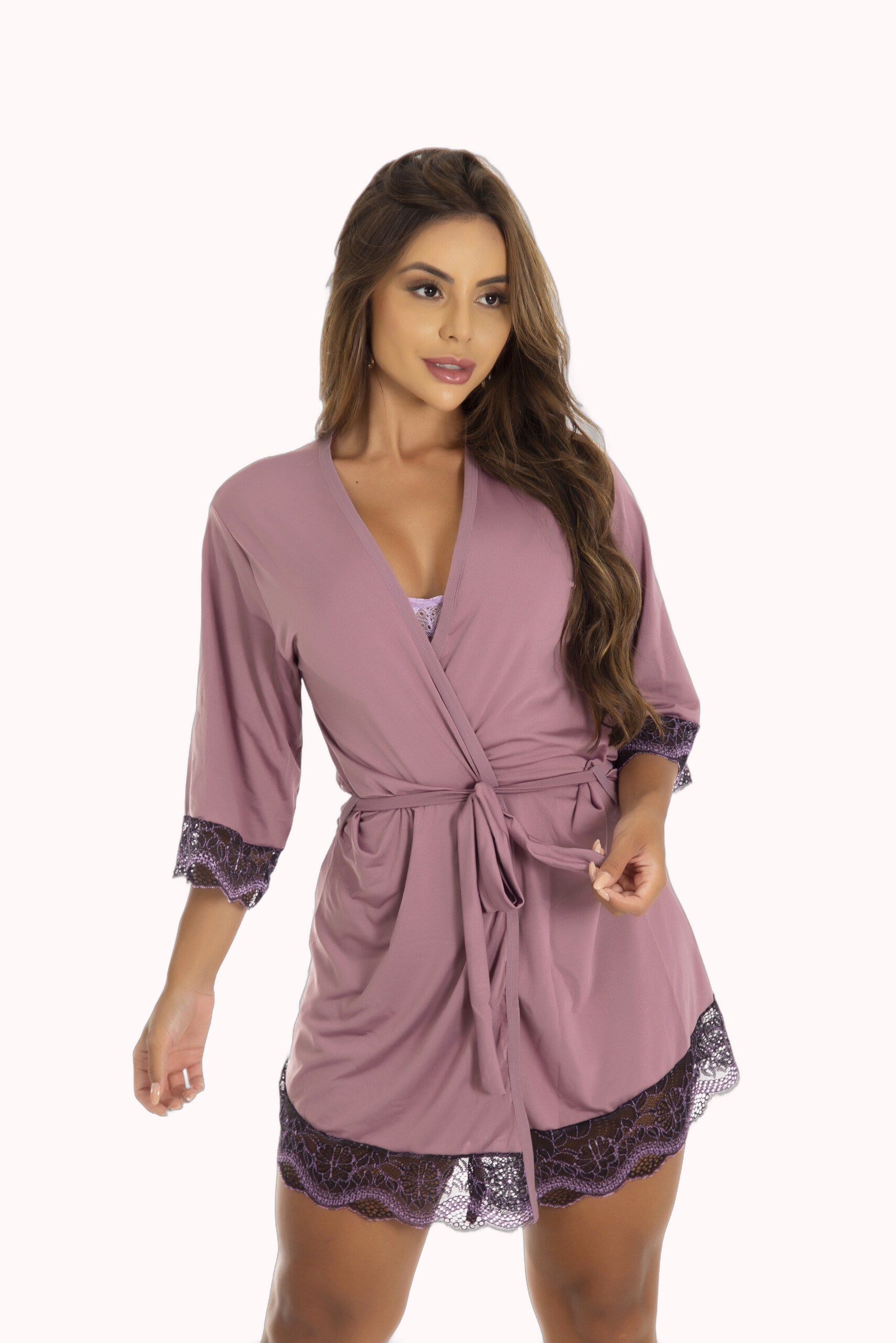 Robe de microfibra com renda bicolor – Doce Malícia
