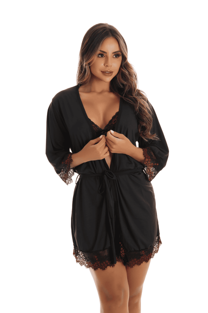 Robe de microfibra com renda bicolor em Branco – Doce Malícia