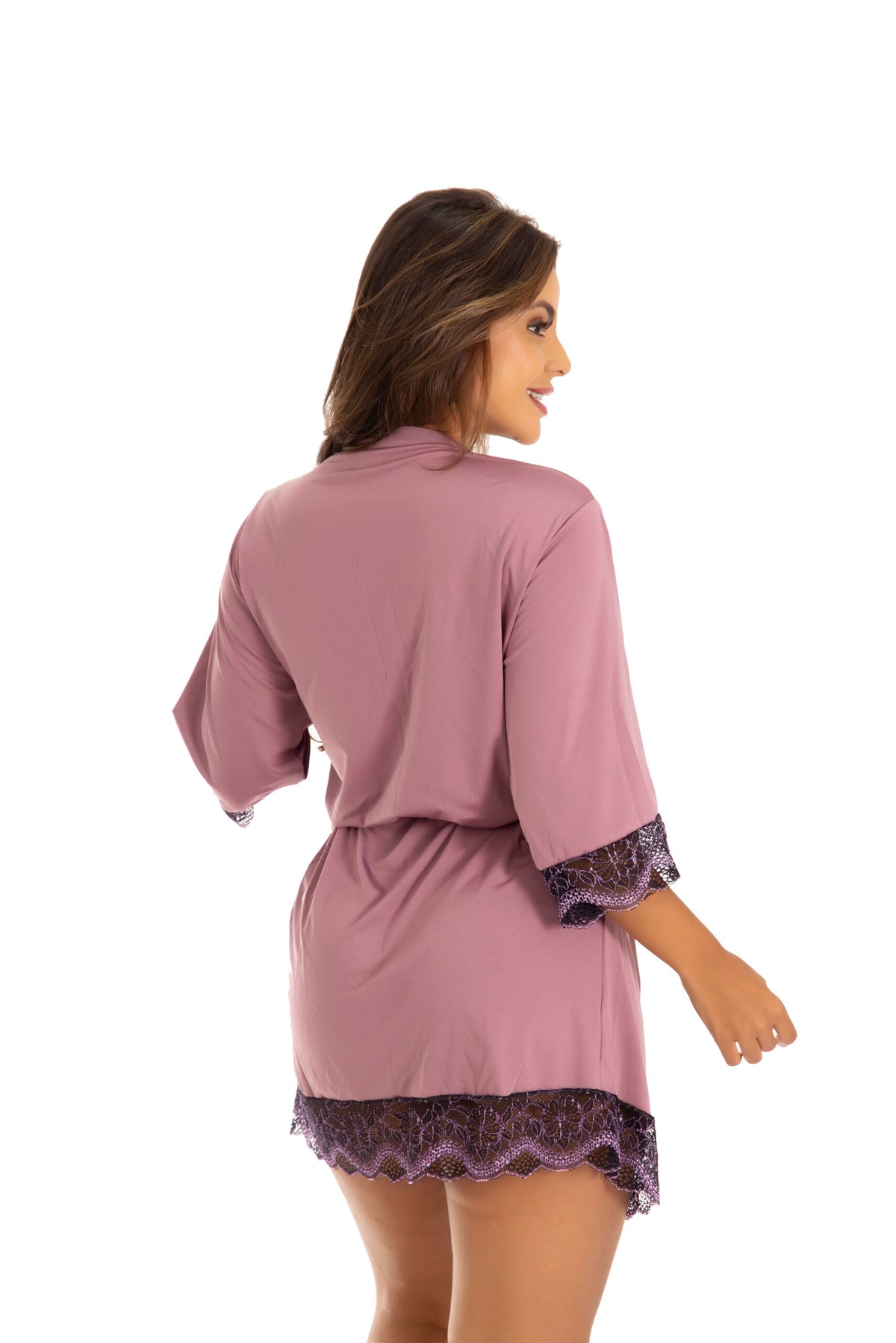 Robe de microfibra com renda bicolor em Branco – Doce Malícia