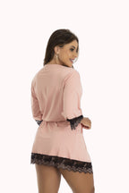 Robe de microfibra com renda bicolor – Doce Malícia