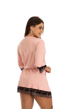 Robe de microfibra com renda bicolor em Branco – Doce Malícia