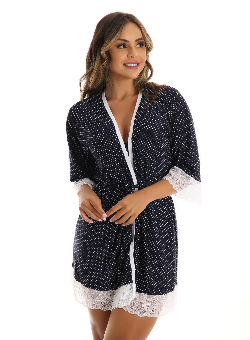 Robe em liganete estampada com renda em azul – Doce Malícia