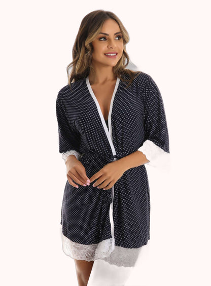 Robe em liganete estampada com renda – Doce Malícia