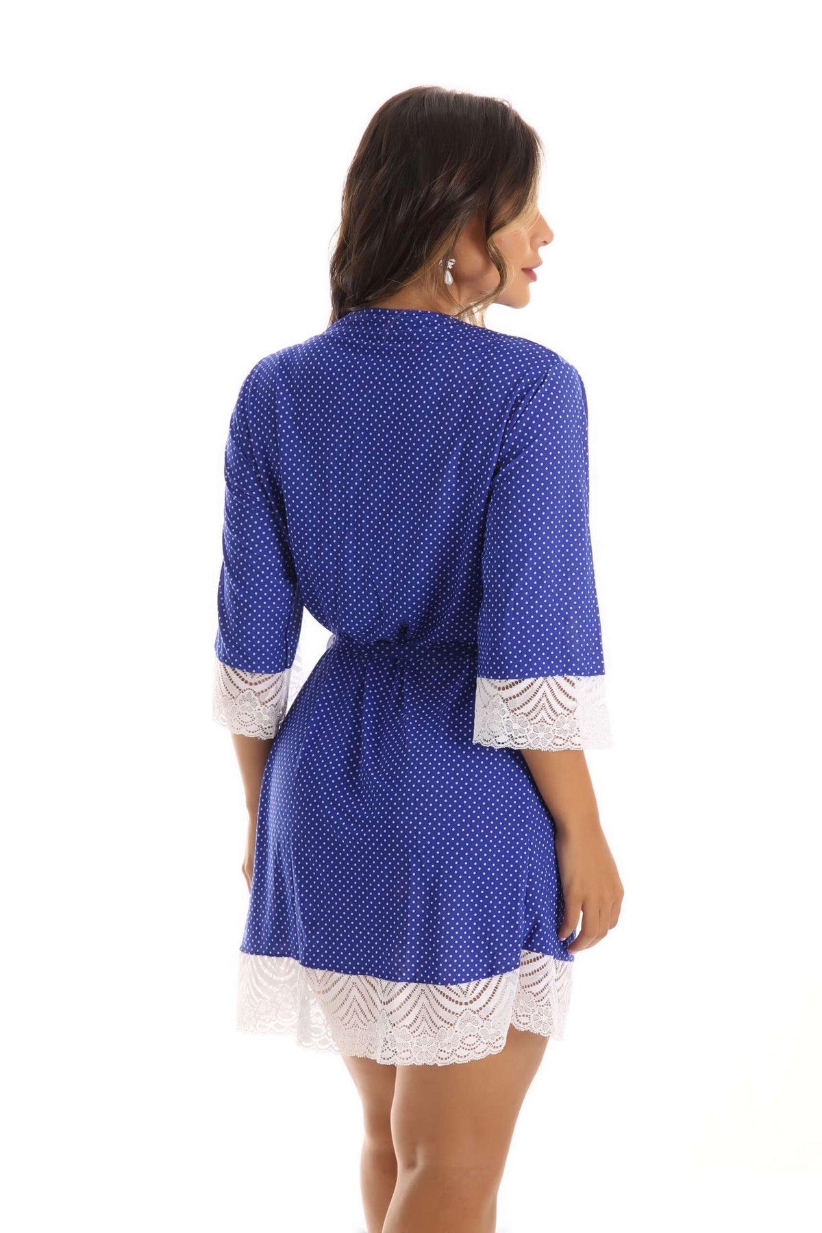 Robe em liganete estampada com renda em azul – Doce Malícia