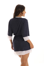 Robe em liganete estampada com renda em azul – Doce Malícia