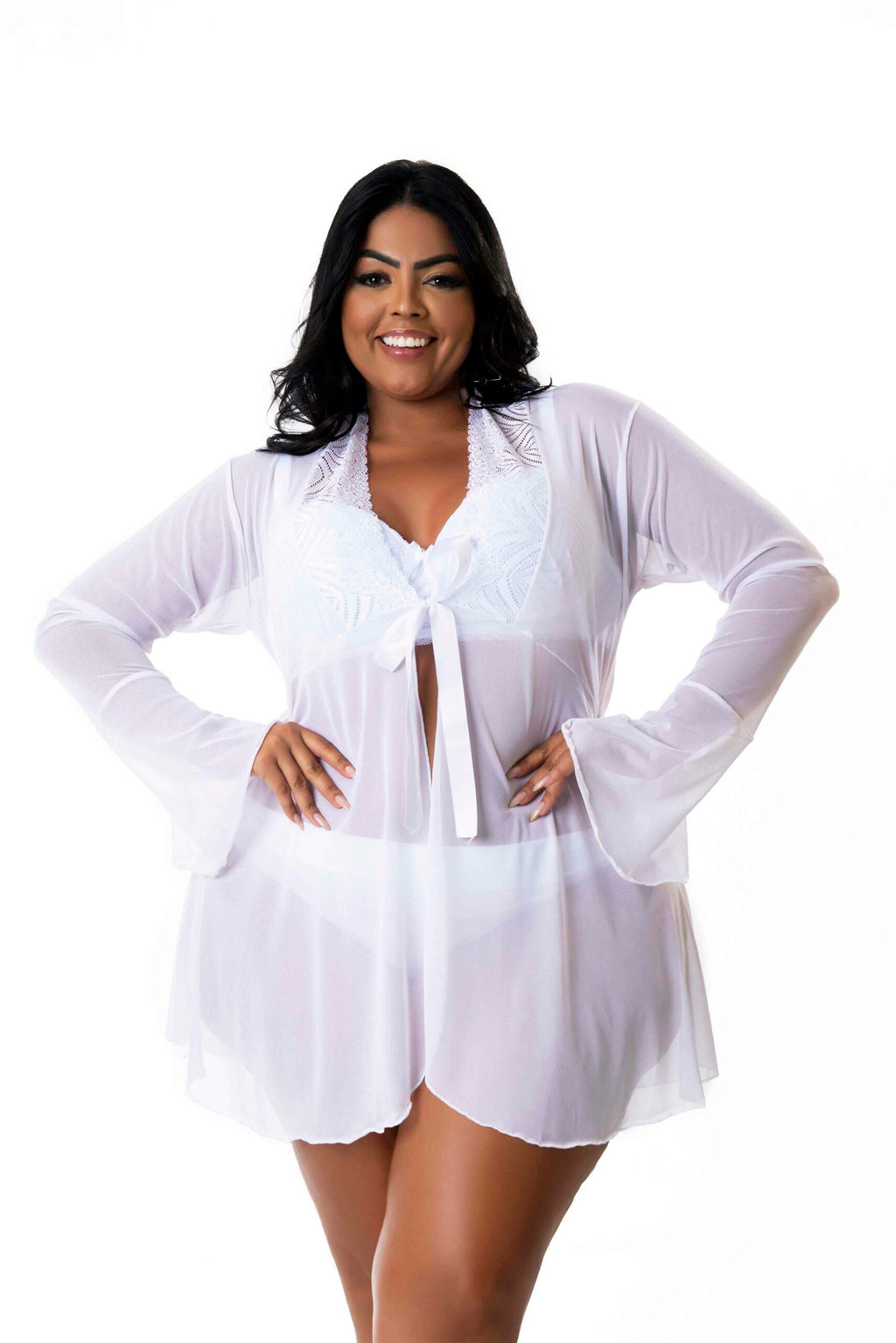 Robe Plus Size Sensual de Tule em Branco – Doce Malícia