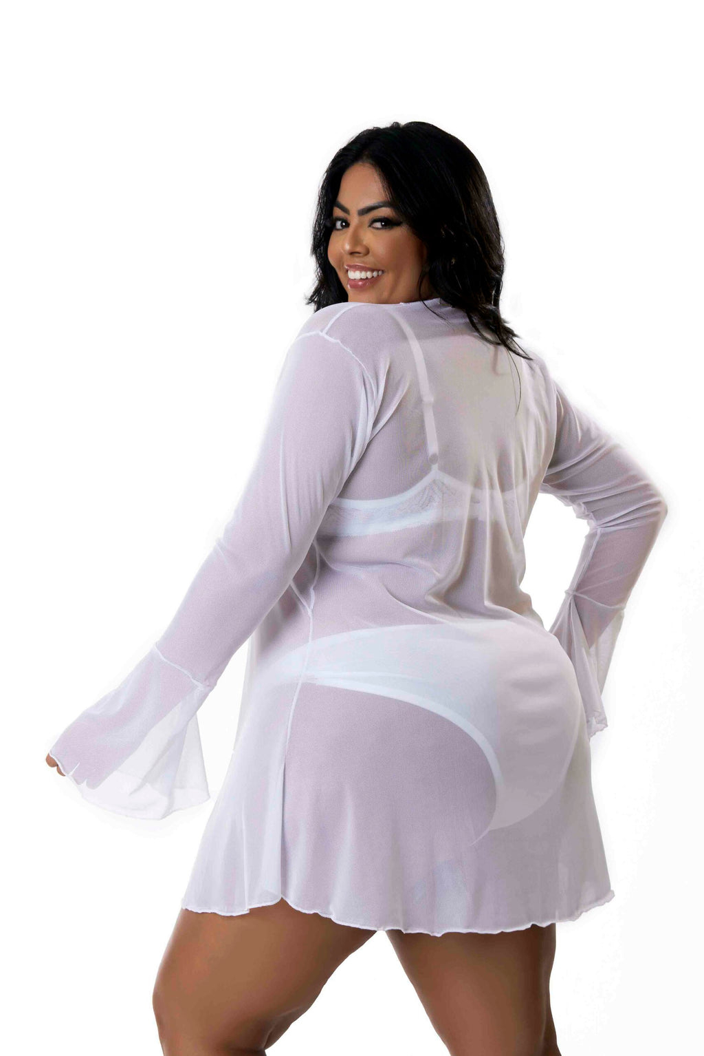 Robe Plus Size Sensual de Tule em Branco – Doce Malícia