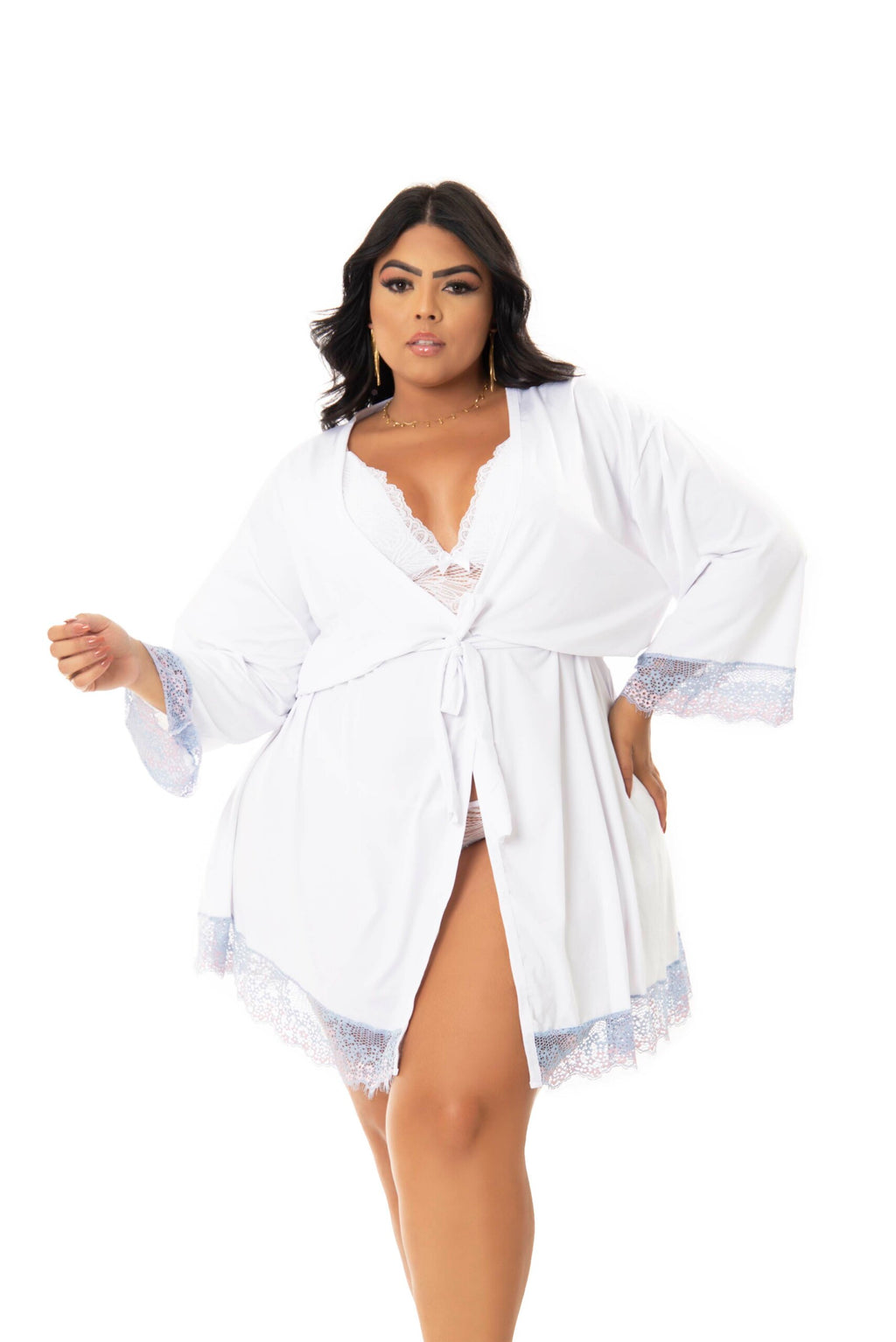 Robe Plus Size de Microfibra em Branco – Doce Malícia