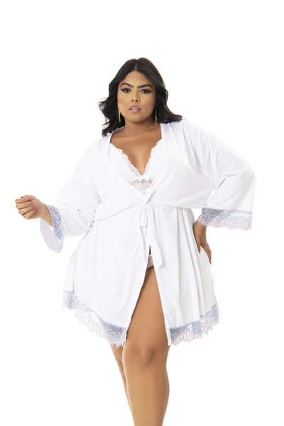 Robe Plus Size de Microfibra em Branco – Doce Malícia