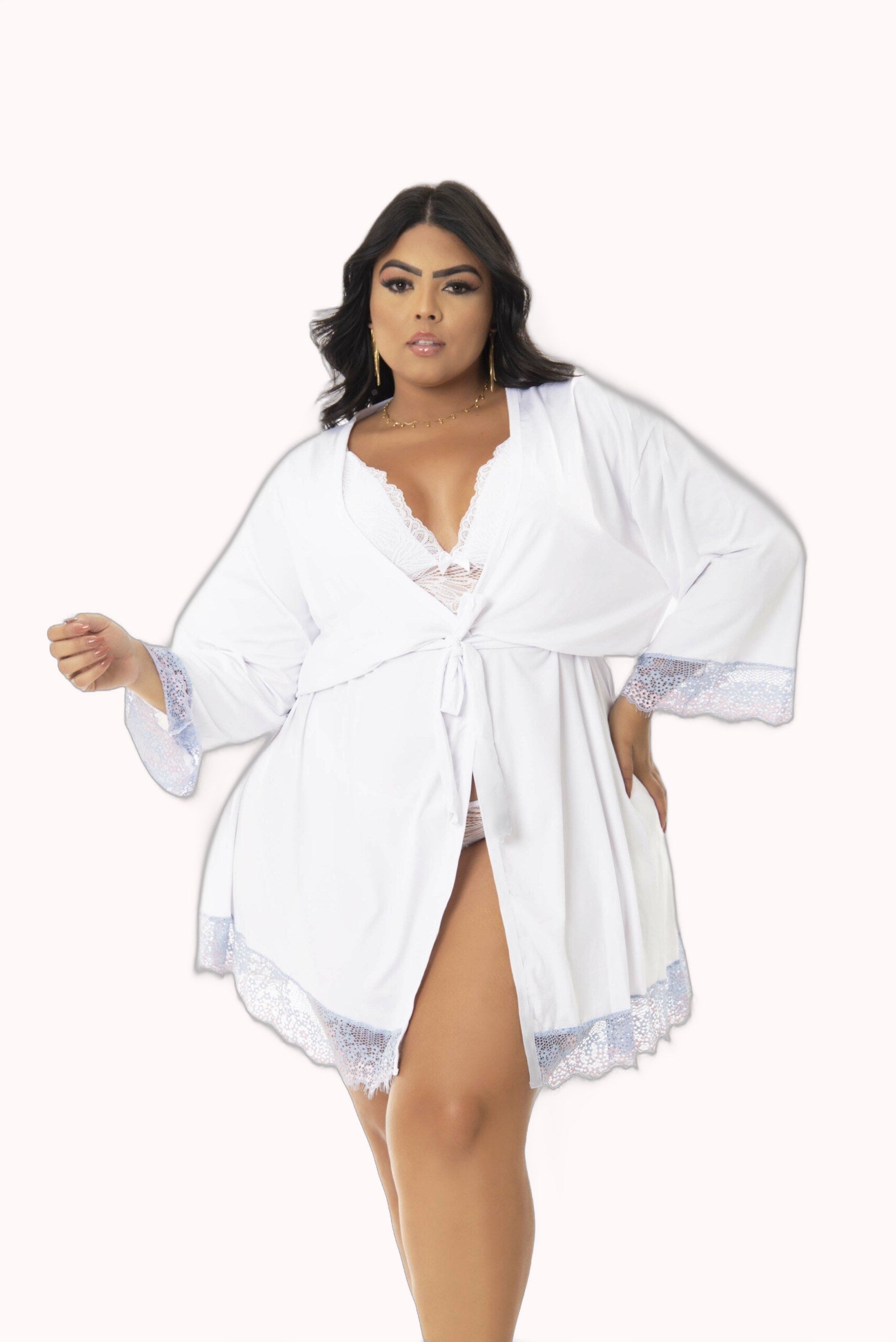 Robe Plus Size de Microfibra com Renda Bicolor – Doce Malícia