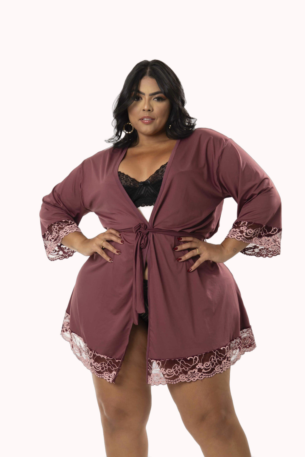 Robe Plus Size de Microfibra com Renda Bicolor – Doce Malícia
