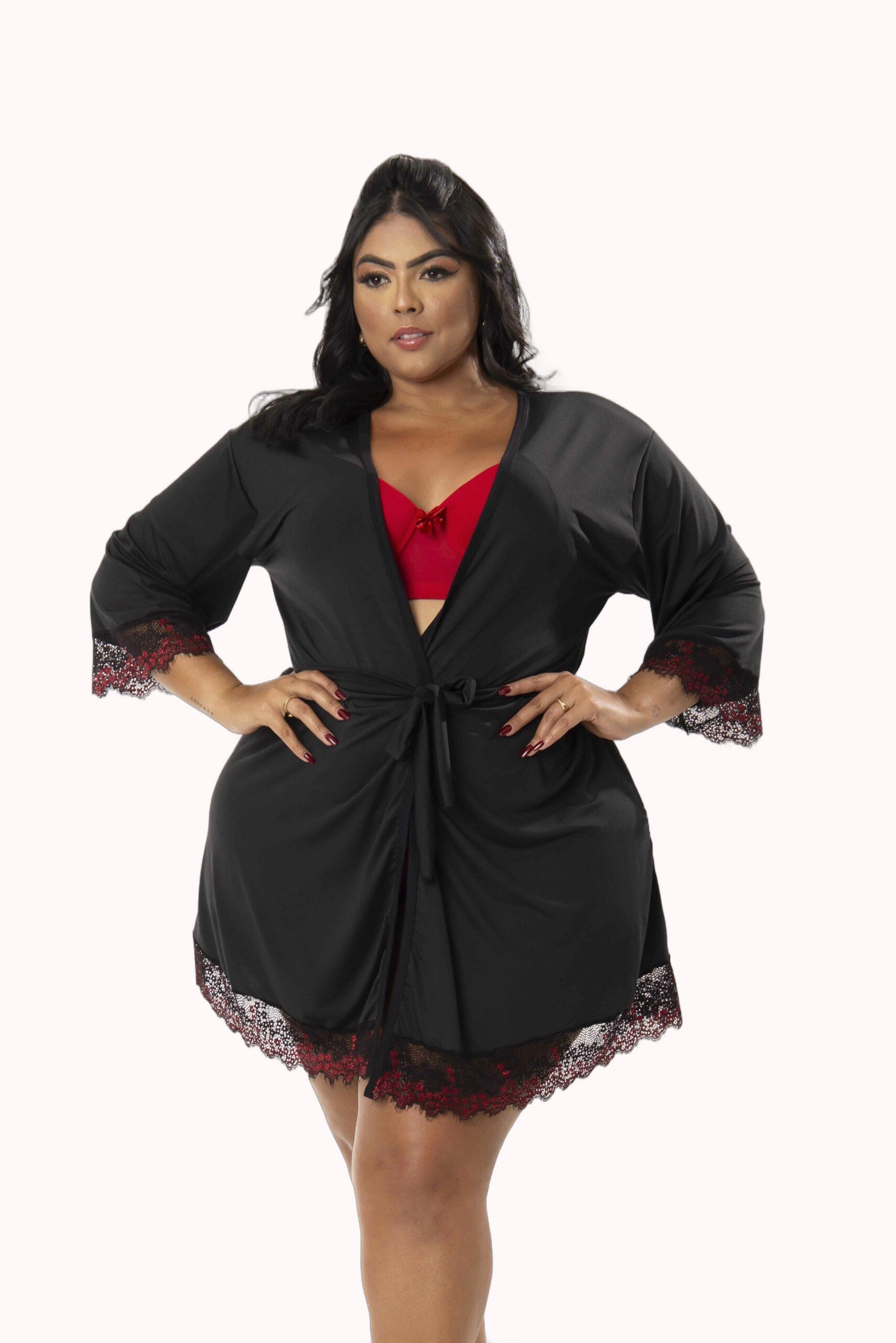 Robe Plus Size de Microfibra com Renda Bicolor – Doce Malícia
