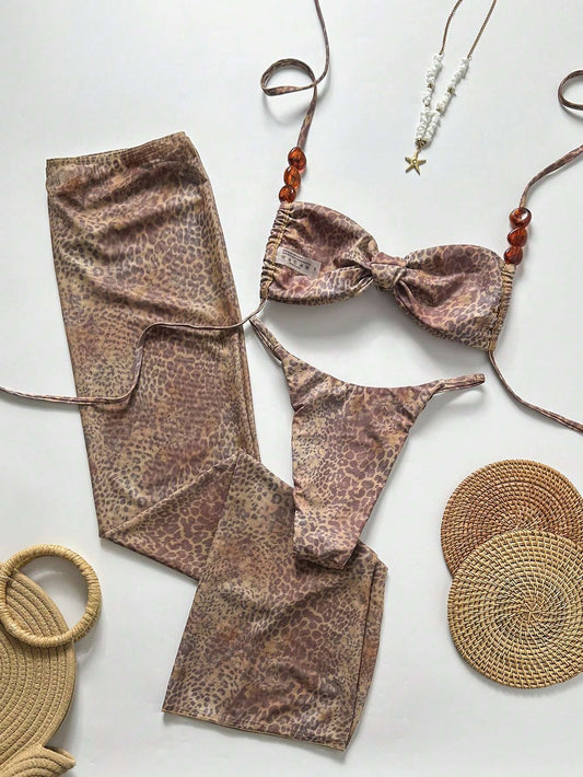 Conjunto Praia Biquíni e Saída Longa Oncinha 3 Peças – Doce Malícia