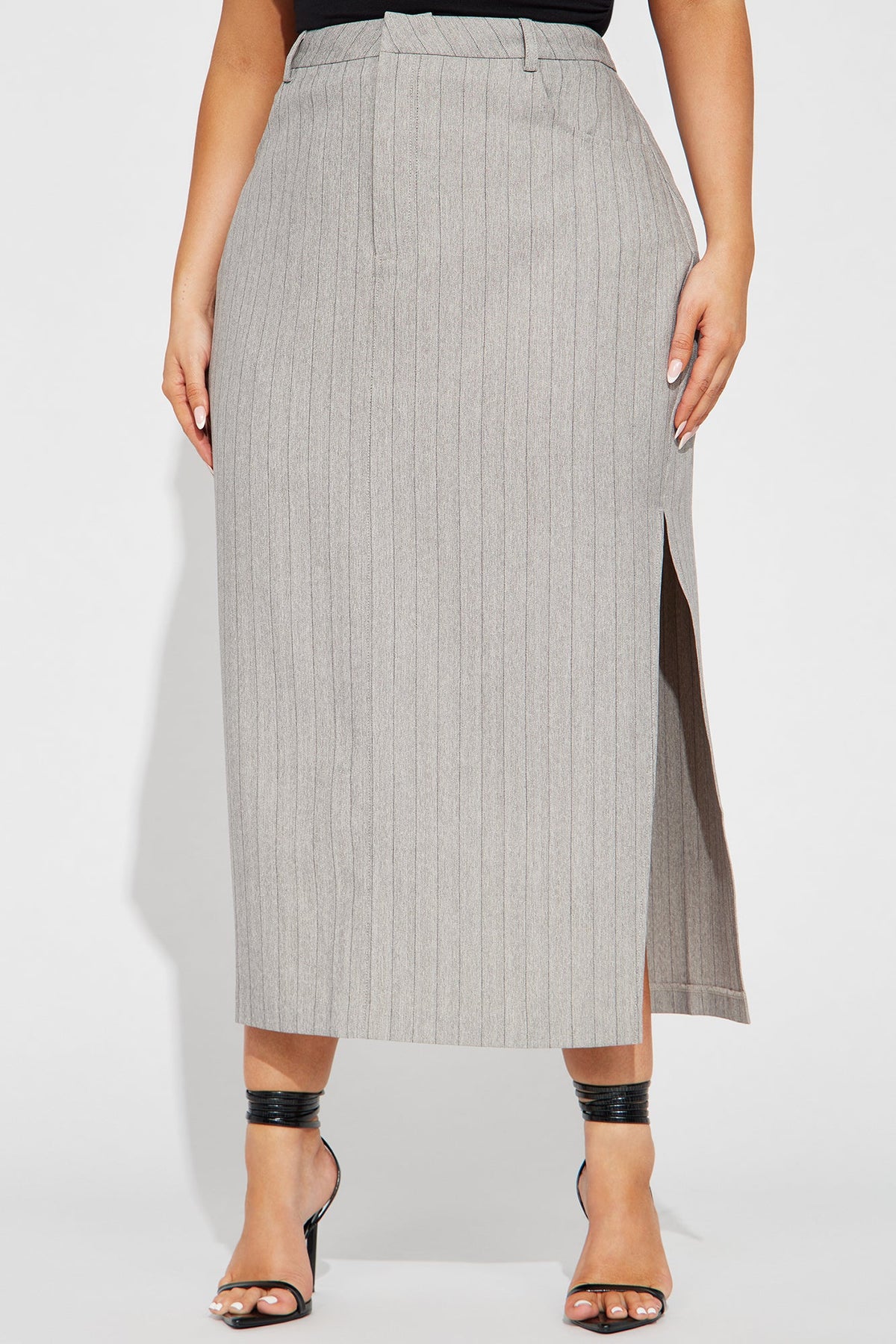 Saia Feminina Midi Listrado Cinza – Doce Malícia