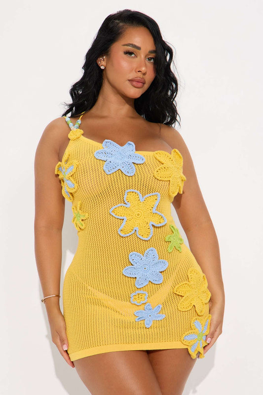 Saída de Praia Feminina Crochê de Ombro Floral Curto – Doce Malícia