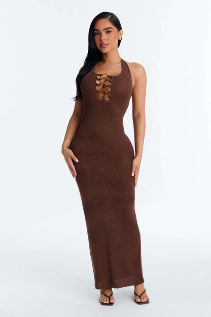 Saída de Praia Feminina Longo Frente Única Crochê Chocolate – Doce Malícia