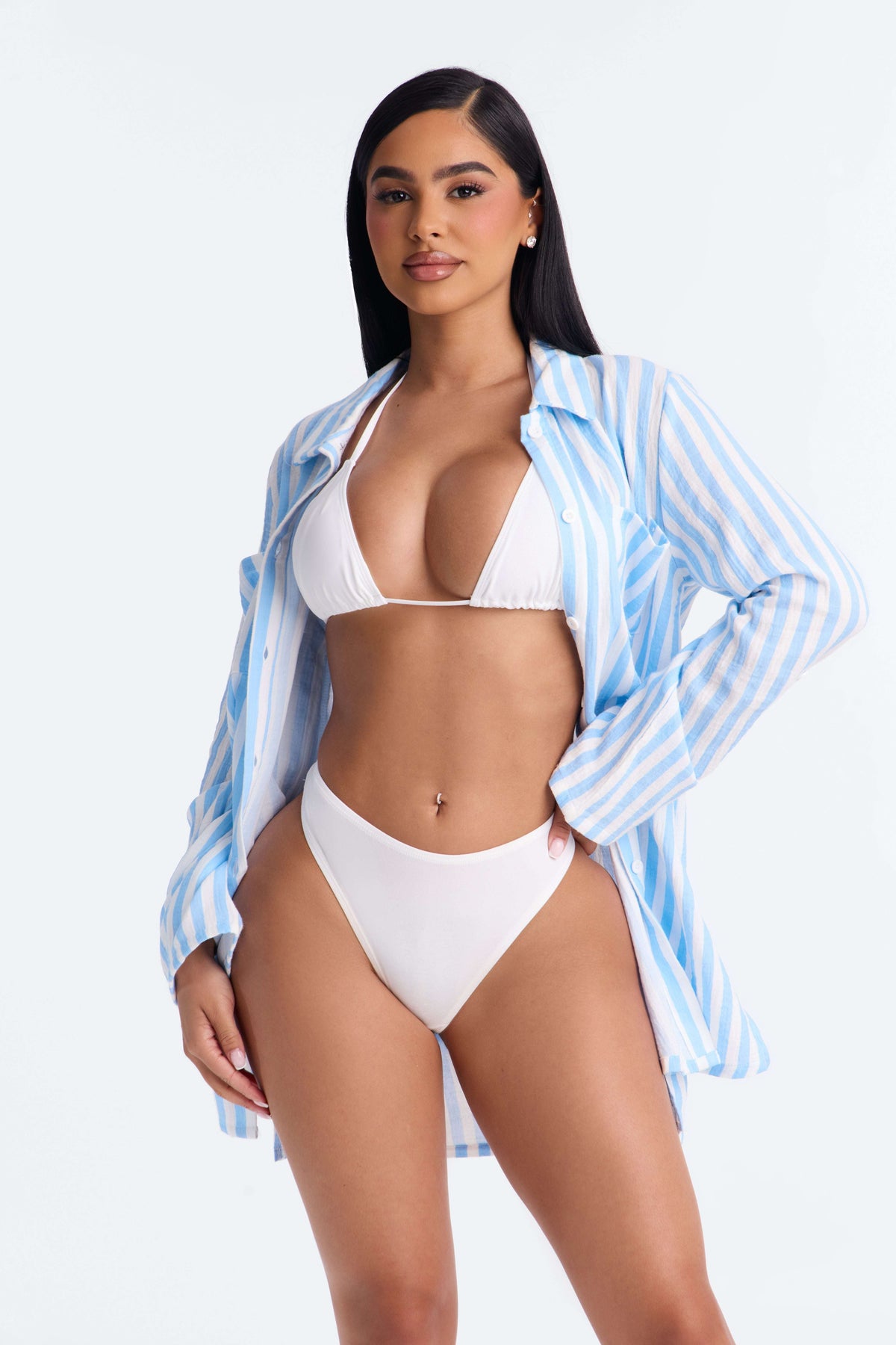 Saída de Praia Feminina Manga Longa Longo Listrado – Doce Malícia