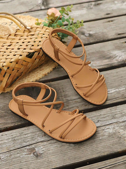 Sandália Rasteira Tiras Cruzadas Caramelo – Doce Malícia