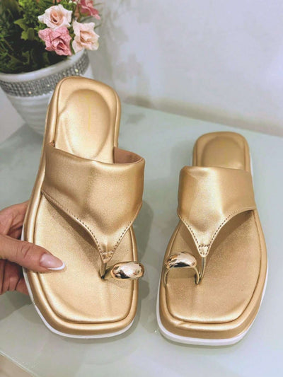 Sandália Rasteira Feminina Chinelo Metal Lançamento – Doce Malícia