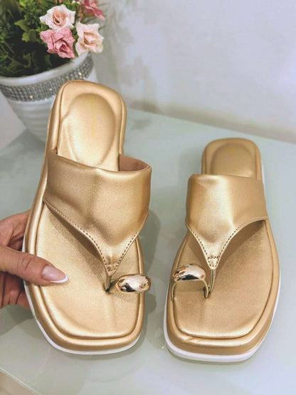 Sandália Rasteira Feminina Chinelo Metal Lançamento – Doce Malícia