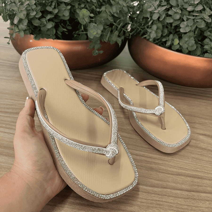 Sandália Rasteira Feminina Chinelo Strass 2025 – Doce Malícia