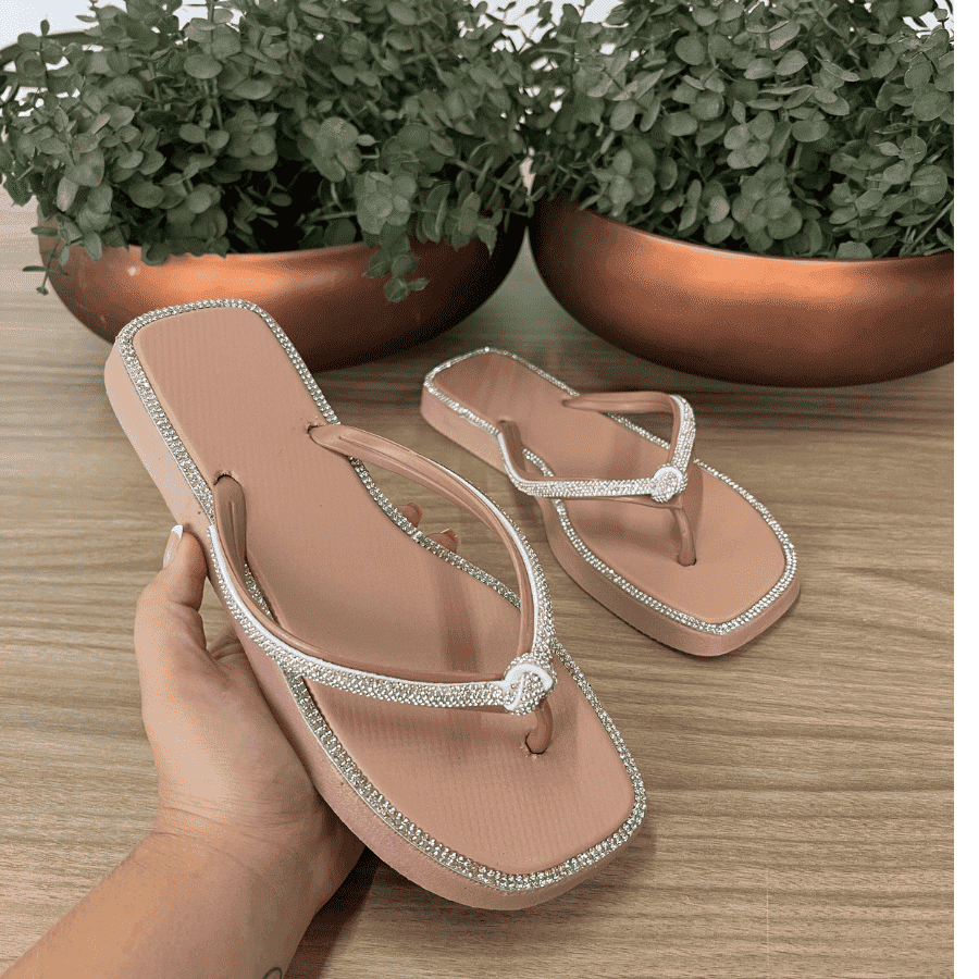Sandália Rasteira Feminina Chinelo Strass 2025 – Doce Malícia
