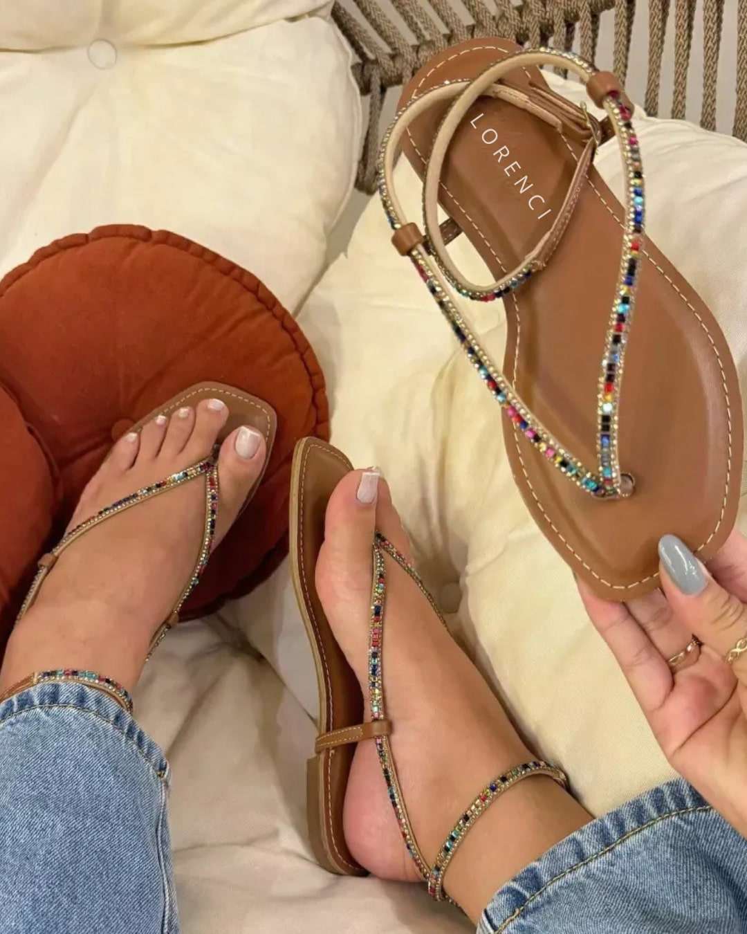 Sandália Rasteira Feminina Dedo Strass Confortável – Doce Malícia