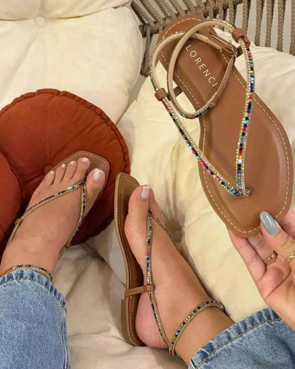 Sandália Rasteira Feminina Dedo Strass Confortável – Doce Malícia