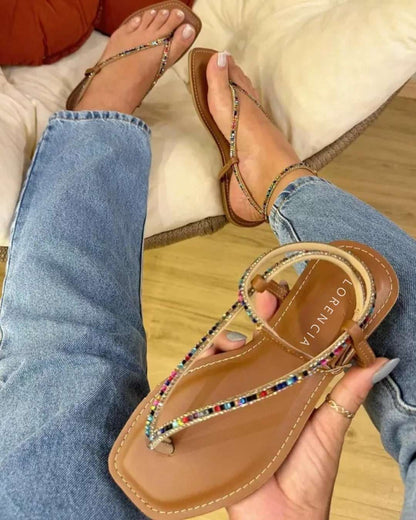 Sandália Rasteira Feminina Dedo Strass Confortável – Doce Malícia