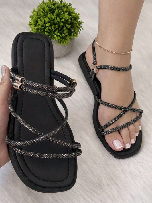 Sandália Rasteira Feminina Elegante Brilhante Strass – Doce Malícia