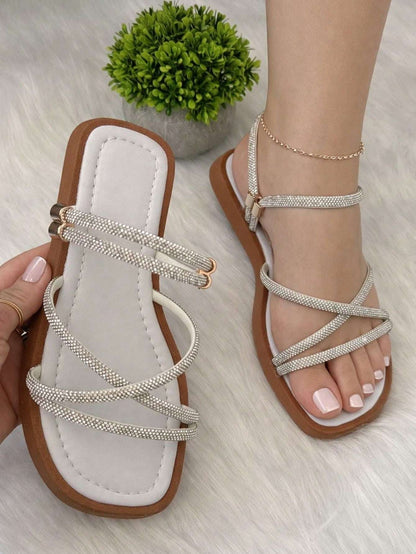 Sandália Rasteira Feminina Elegante Brilhante Strass – Doce Malícia