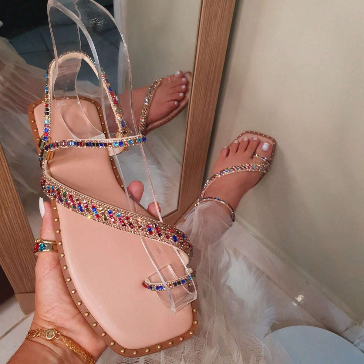 Sandália Rasteira Feminina Maiza Brilho Strass – Doce Malícia