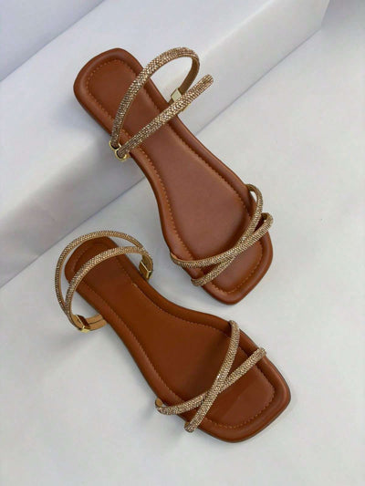 Sandália Rasteira Tiras Cristal Caramelo – Doce Malícia