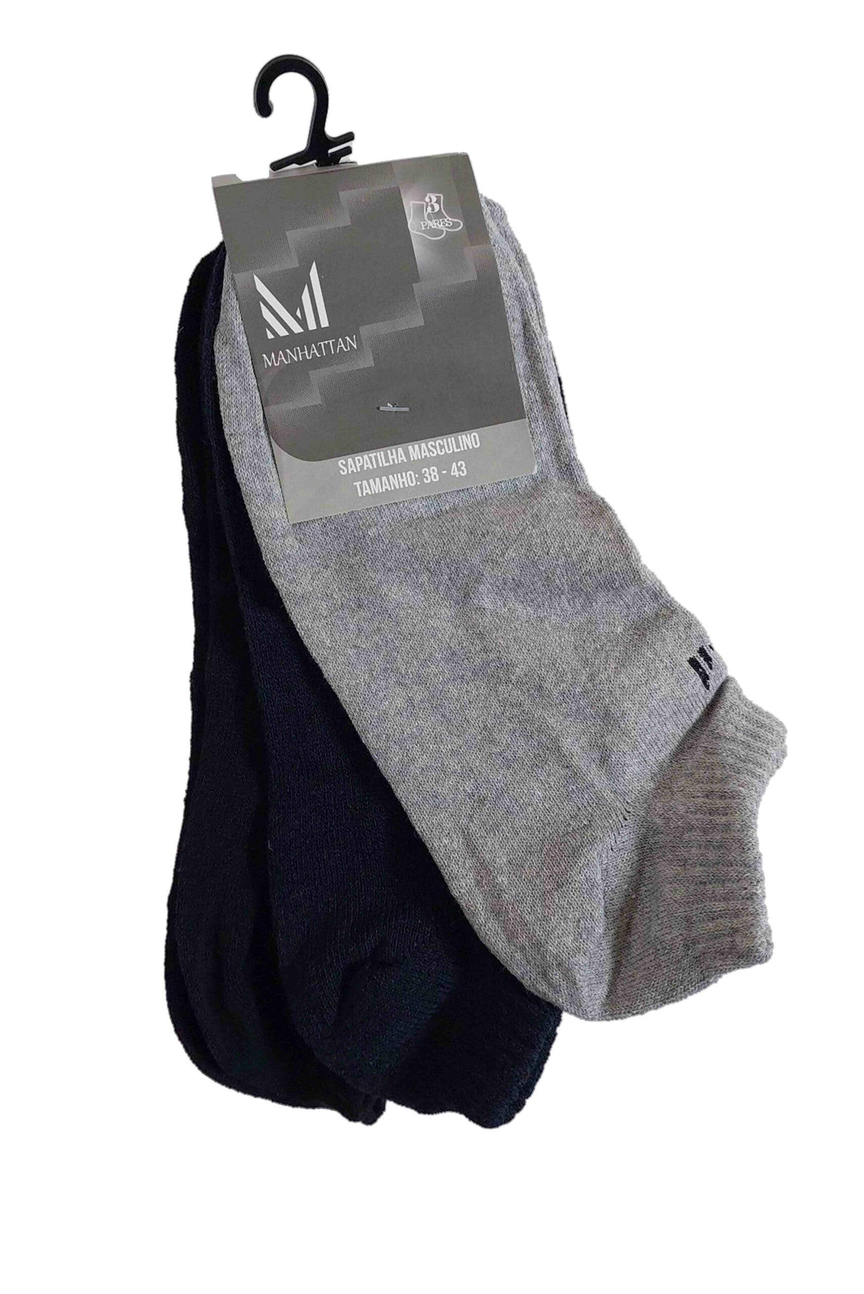 Kit com 3 Meias Sapatilha Unissex em cores sortidas – Doce Malícia